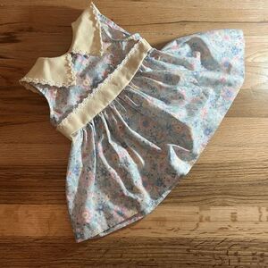 vtg 80s thomas baby dress sleeveless floral collared pastel blue‎ pink 12 months